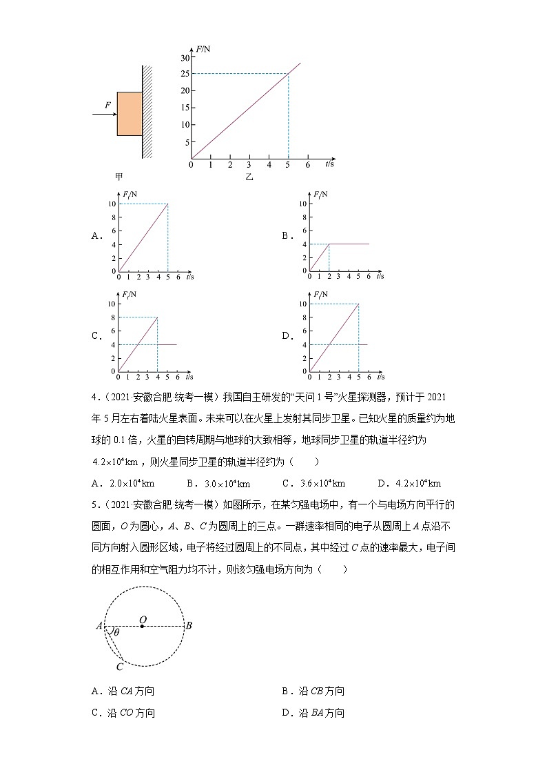安徽省合肥市高考物理三年（2021-2023）模拟题（一模）按题型分类汇编-01选择题02