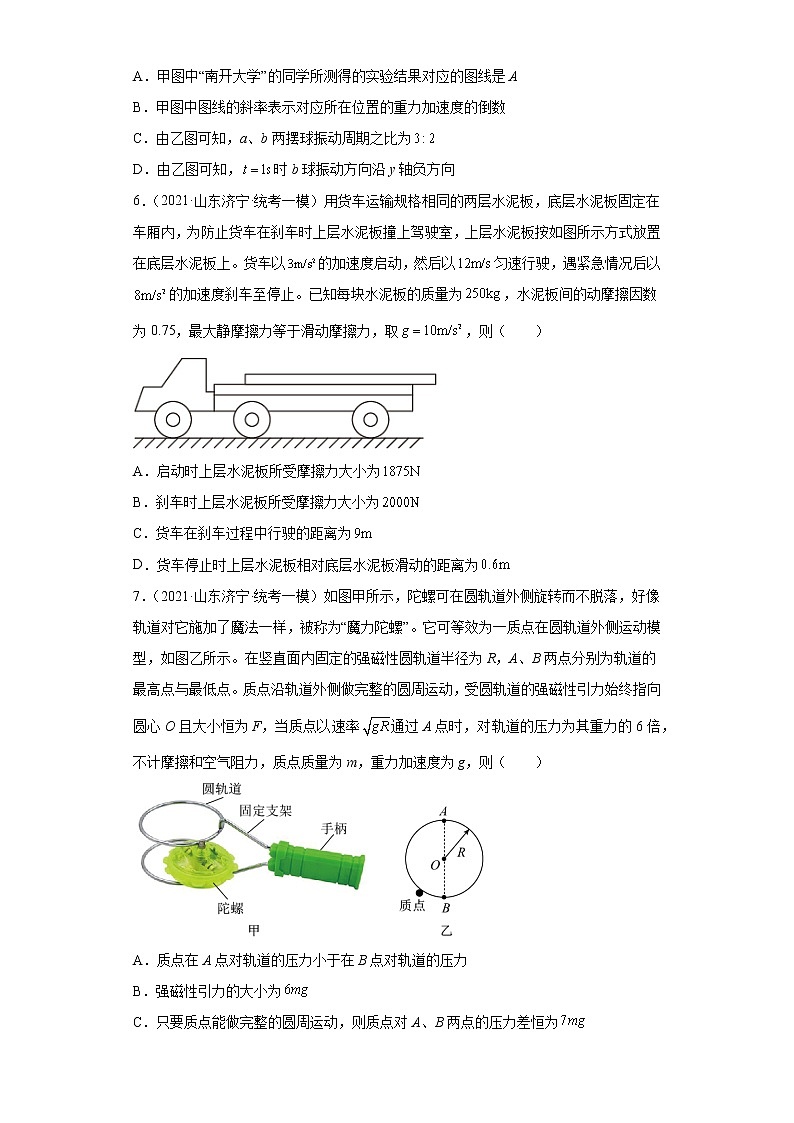 山东省济宁市高考物理三年（2021-2023）模拟题（一模）按题型分类汇编-01选择题第3页
