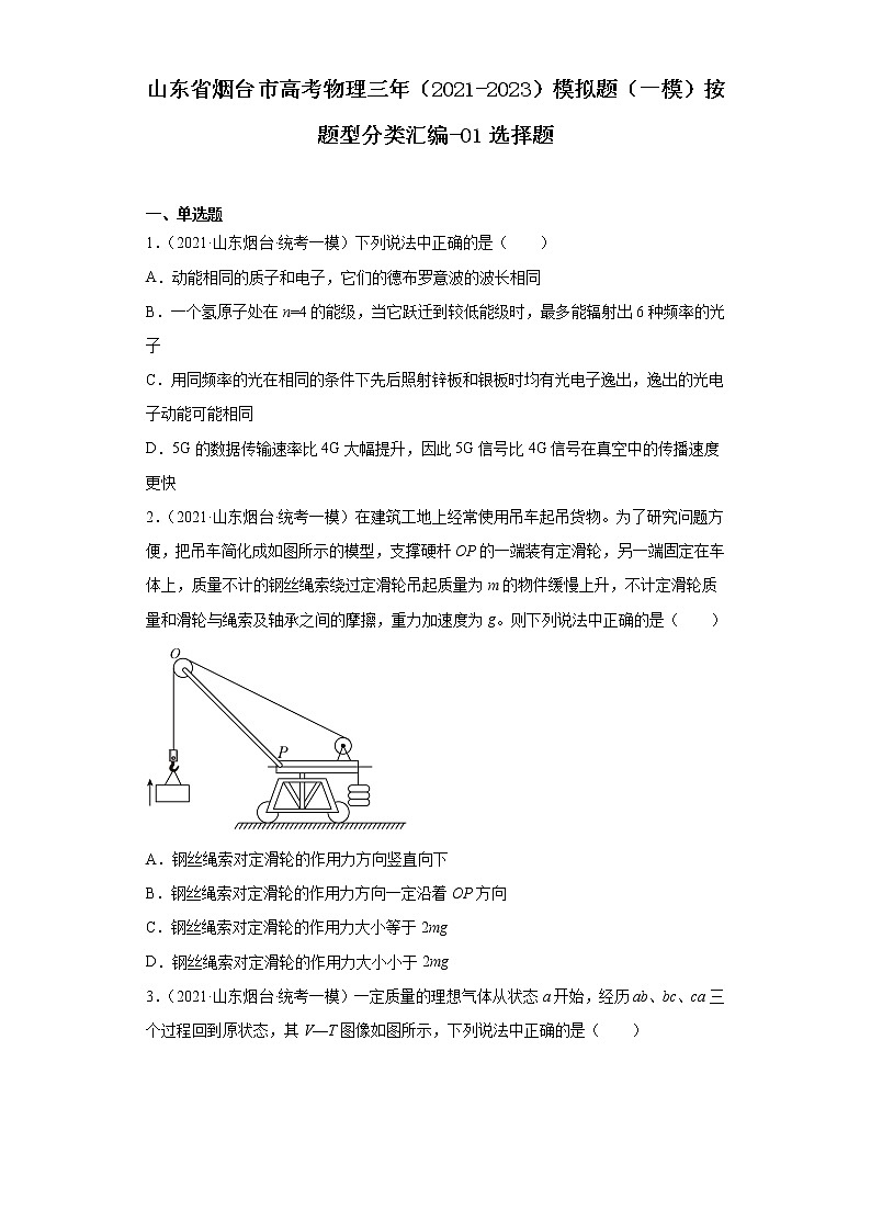 山东省烟台市高考物理三年（2021-2023）模拟题（一模）按题型分类汇编-01选择题01