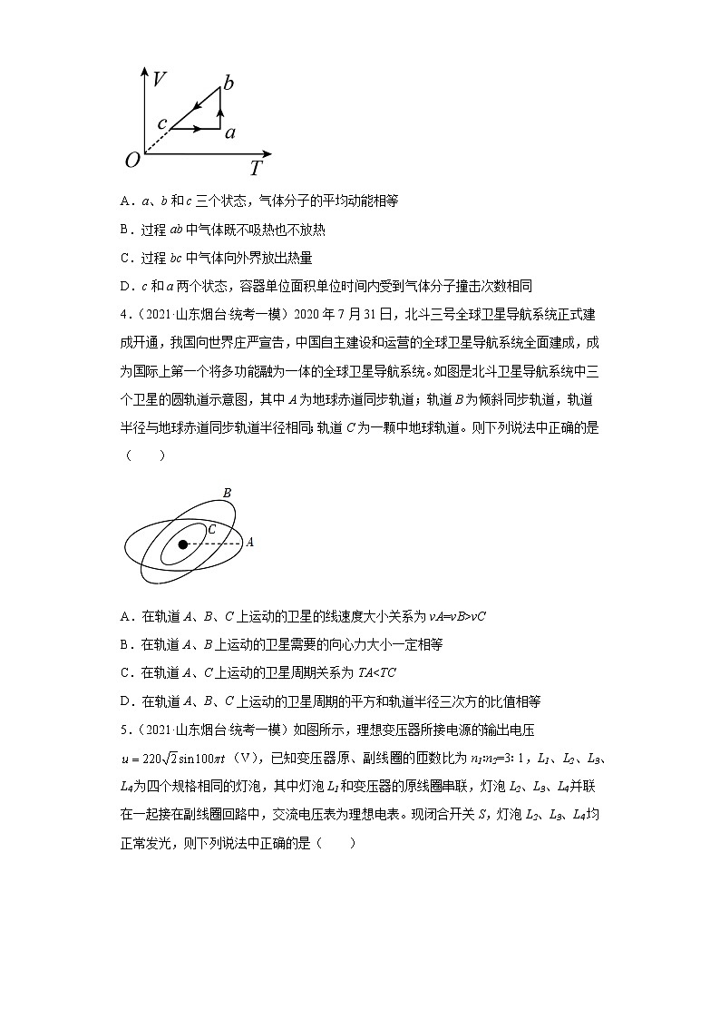 山东省烟台市高考物理三年（2021-2023）模拟题（一模）按题型分类汇编-01选择题02