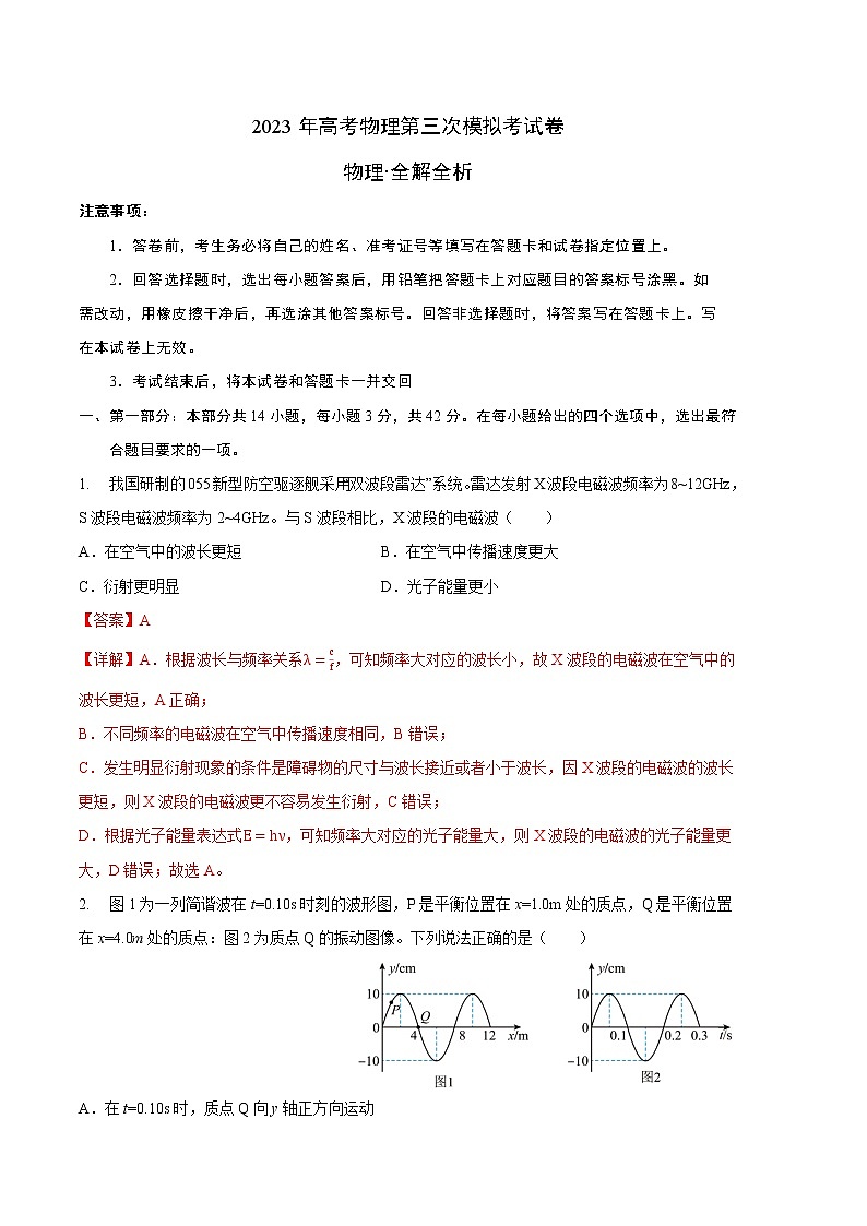 2023年高考第三次模拟考试卷-物理（北京A卷）（全解全析）01