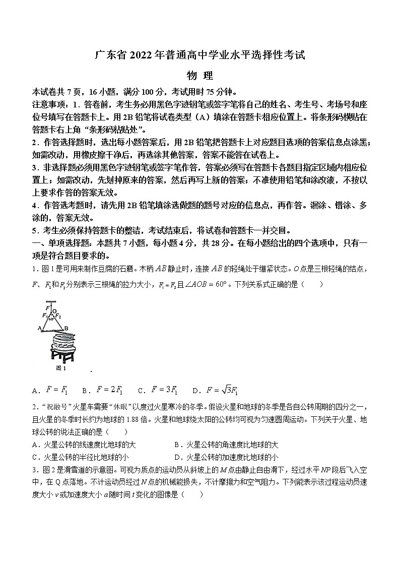 2022年新高考广东物理高考真题文档版(原卷)第1页