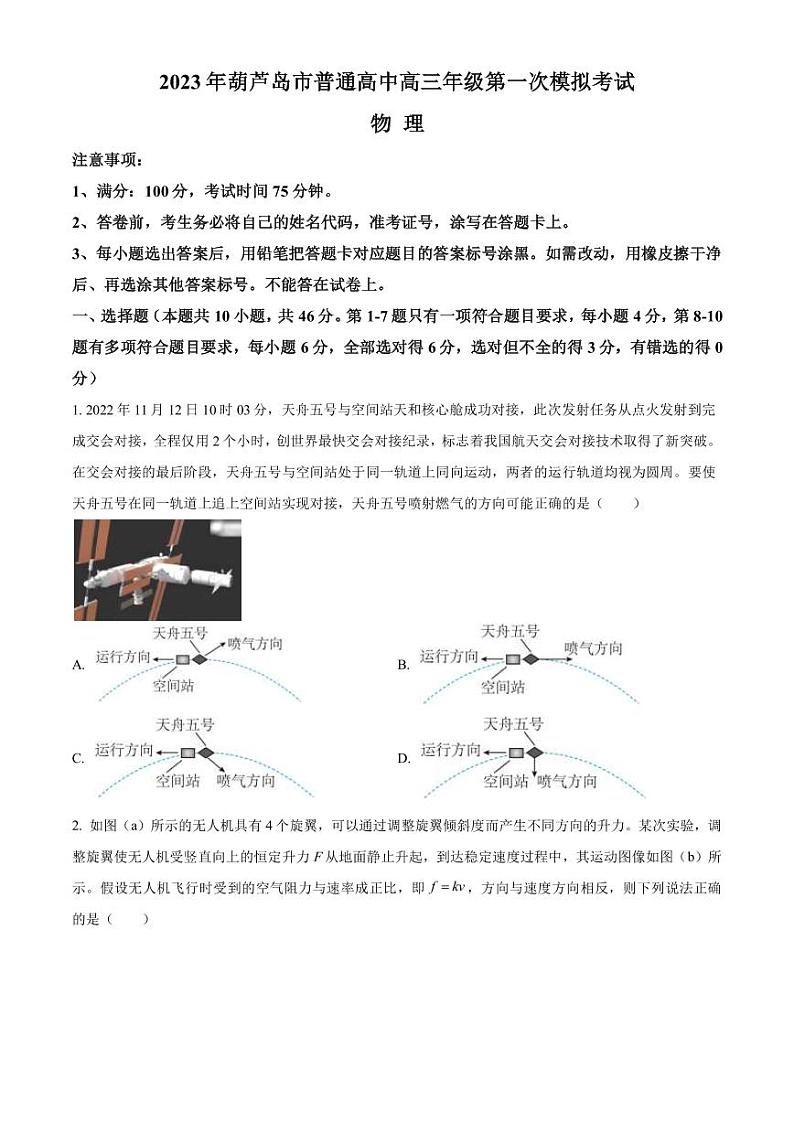 2023届辽宁省葫芦岛市普通高中高三下学期一模试题 物理（PDF版）第1页