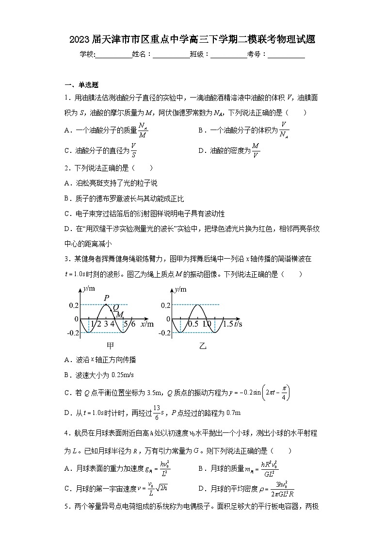 2023届天津市市区重点中学高三下学期二模联考物理试题01