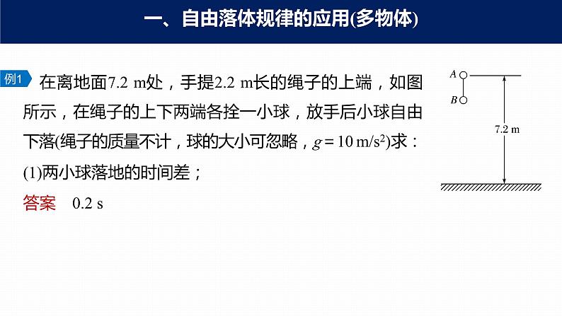 高中物理新教材同步必修第一册课件+讲义 第2章　专题强化　自由落体运动规律的综合运用07