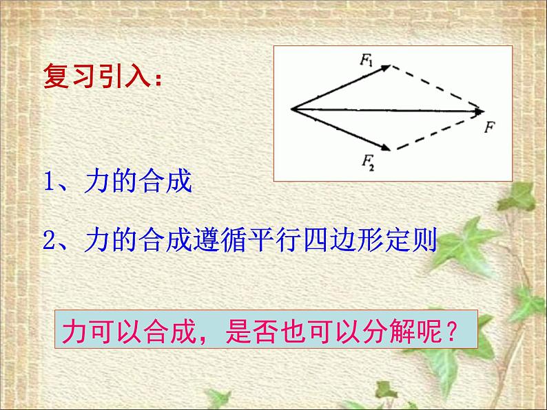 2022-2023年人教版(2019)新教材高中物理必修1 第3章相互作用-力第4节力的合成和分解(2)课件第2页