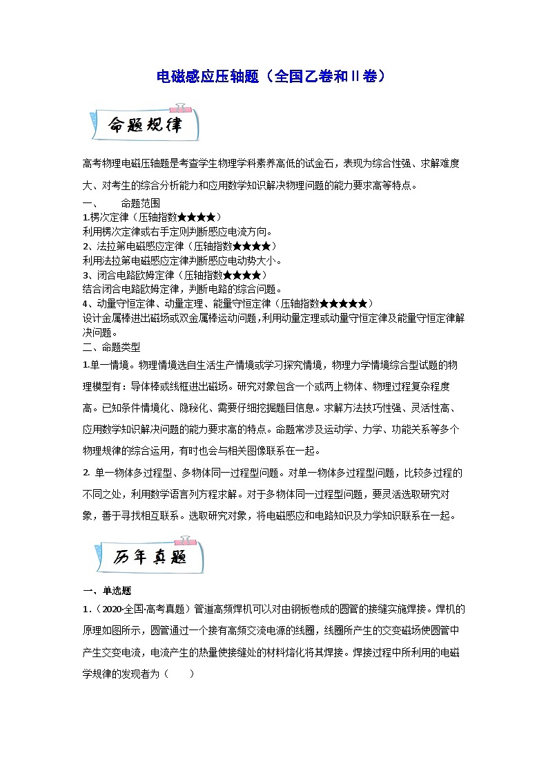 电磁感应压轴题（全国乙卷和Ⅱ卷）-高考物理十年压轴真题题型解读与模拟预测01