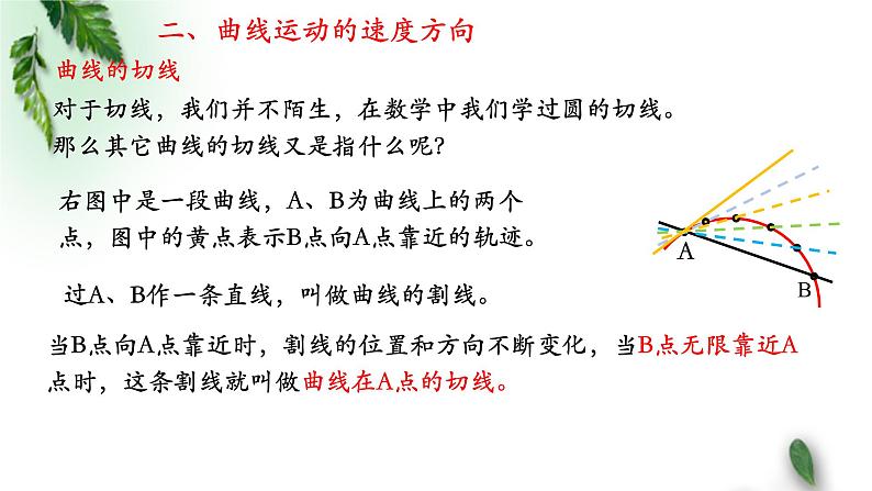 2022-2023年人教版(2019)新教材高中物理必修2 第5章抛体运动第1节曲线运动(1)课件06