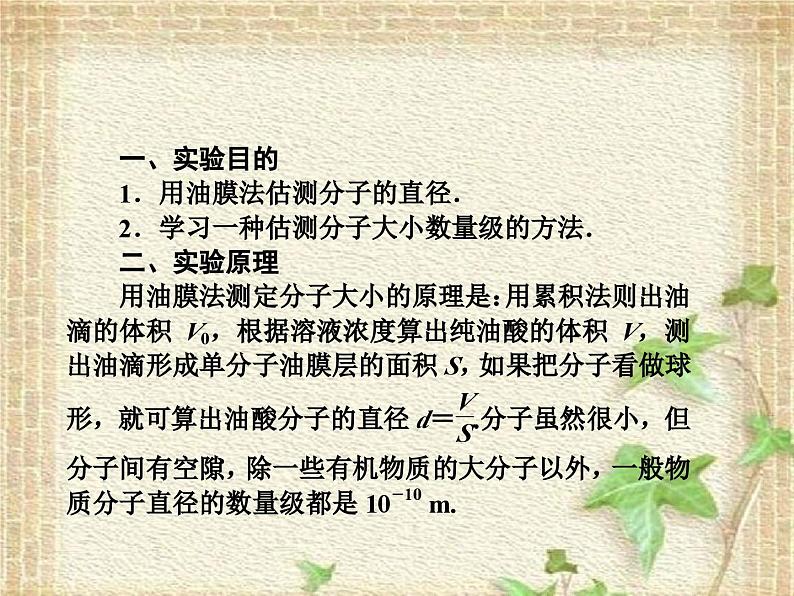 2022-2023年人教版(2019)新教材高中物理选择性必修3 第1章分子动理论第2节实验：用油膜法估测油酸分子的大小课件第2页