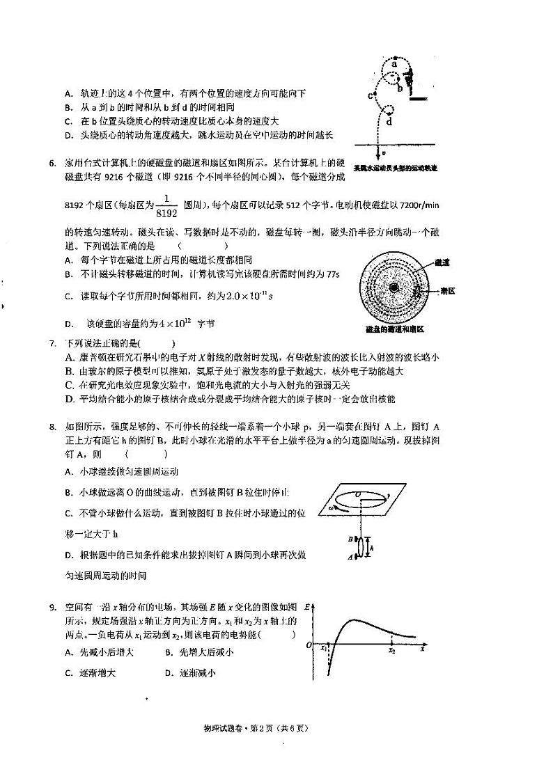 2020届浙江省杭州市第二中学高三上学期选考模拟考物理试题 PDF版第2页