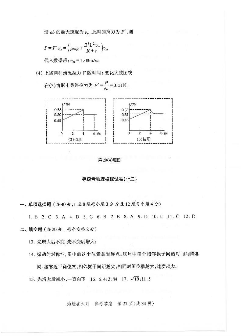 2020高三物理等级考模拟卷-答案（拖移项目）第1页