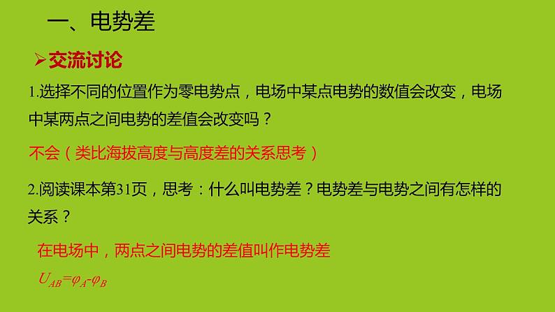 2019人教版 物理必修三 第10章 第2节电势差（2）课件PPT第3页