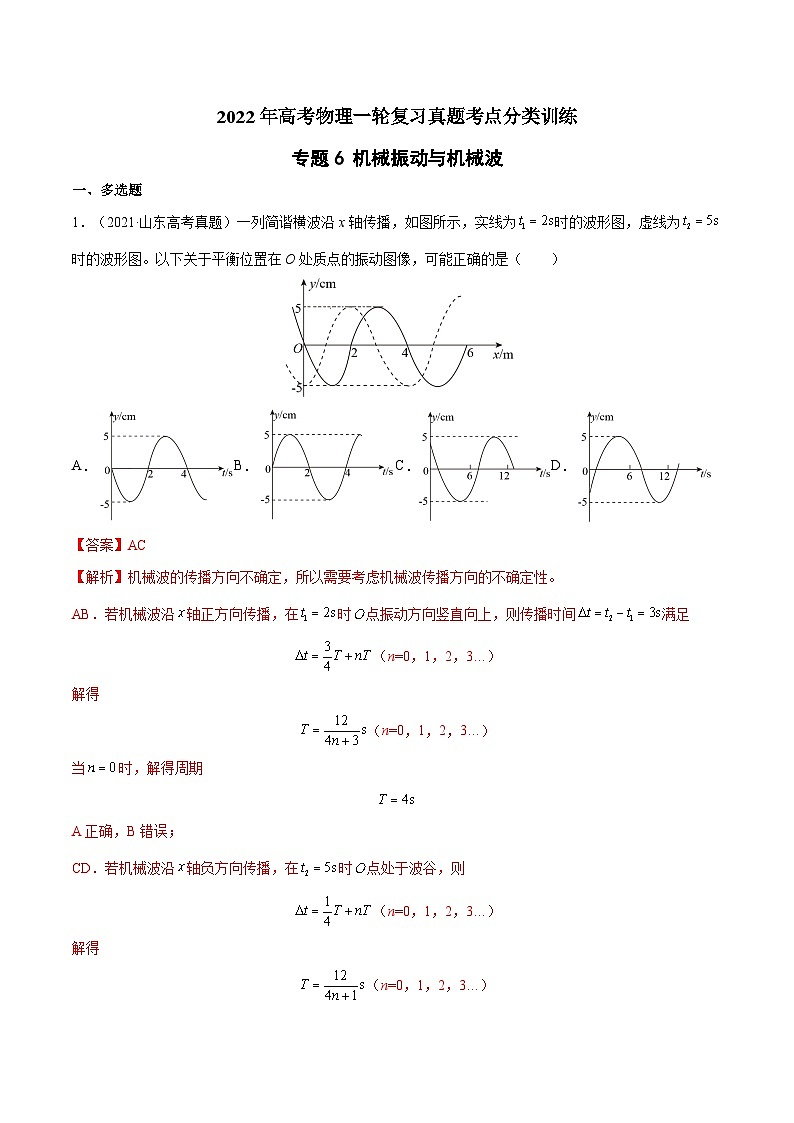 专题6 机械振动与机械波-2022年高考物理一轮复习真题考点分类训练（解析版）第1页