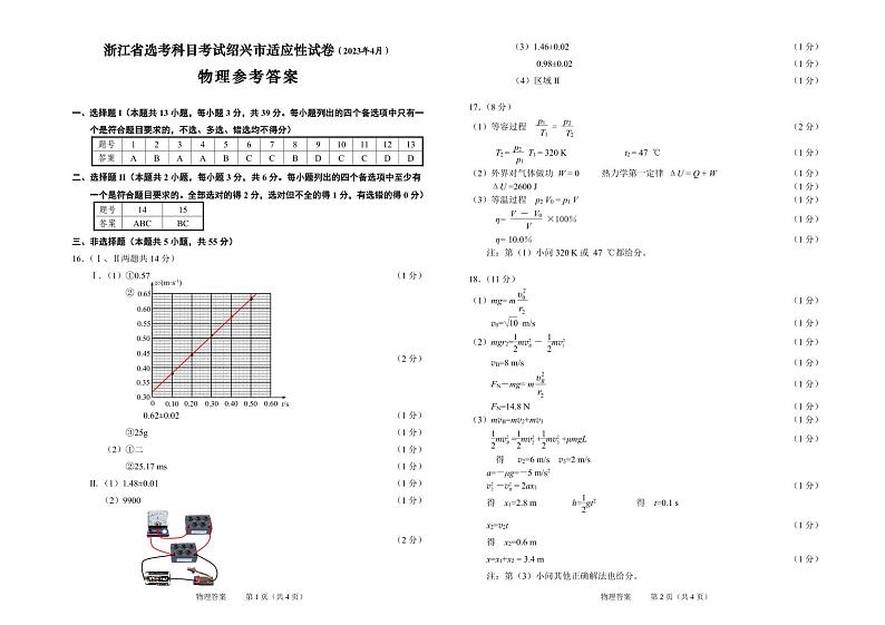 2023届浙江省绍兴市高三下学期适应性考试（二模） 物理 PDF版01