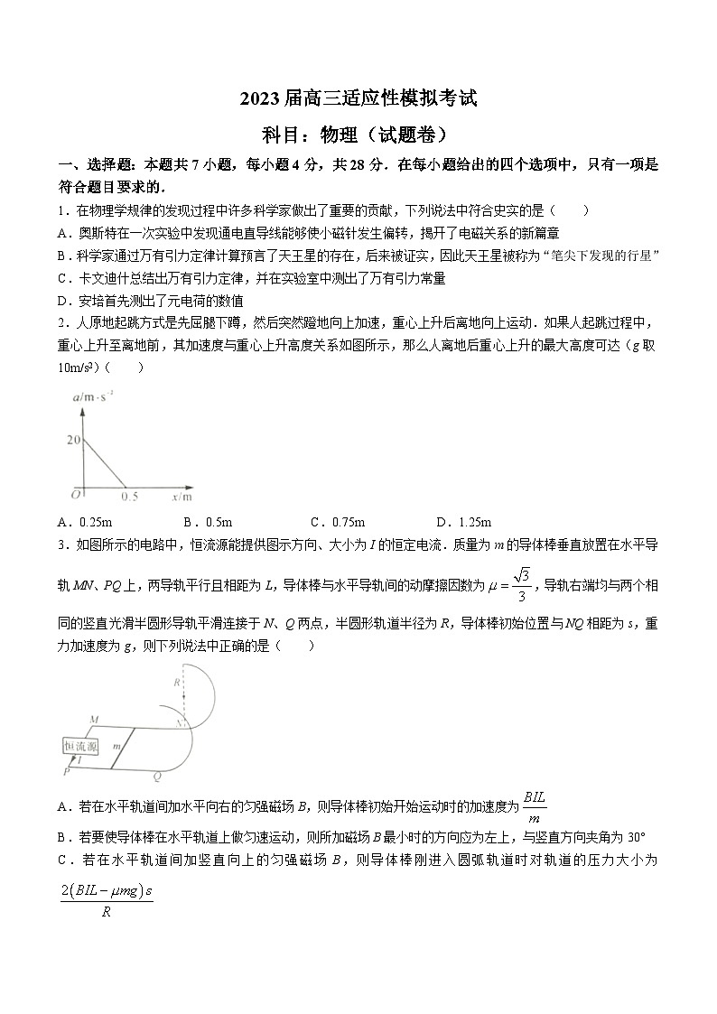 2023届湖南省株洲市高三下学期适应性模拟考试（三模）物理试题01