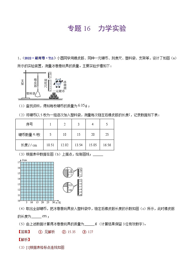专题16 实验（2）力学实验 ——【全国通用】2020-2022三年高考物理真题分类汇编（原卷版+解析版）01