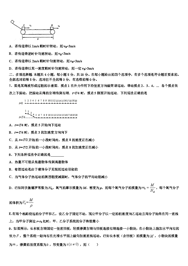 2023届江苏省淮安市吴承恩中学高三高考适应性测试（一）物理试题03