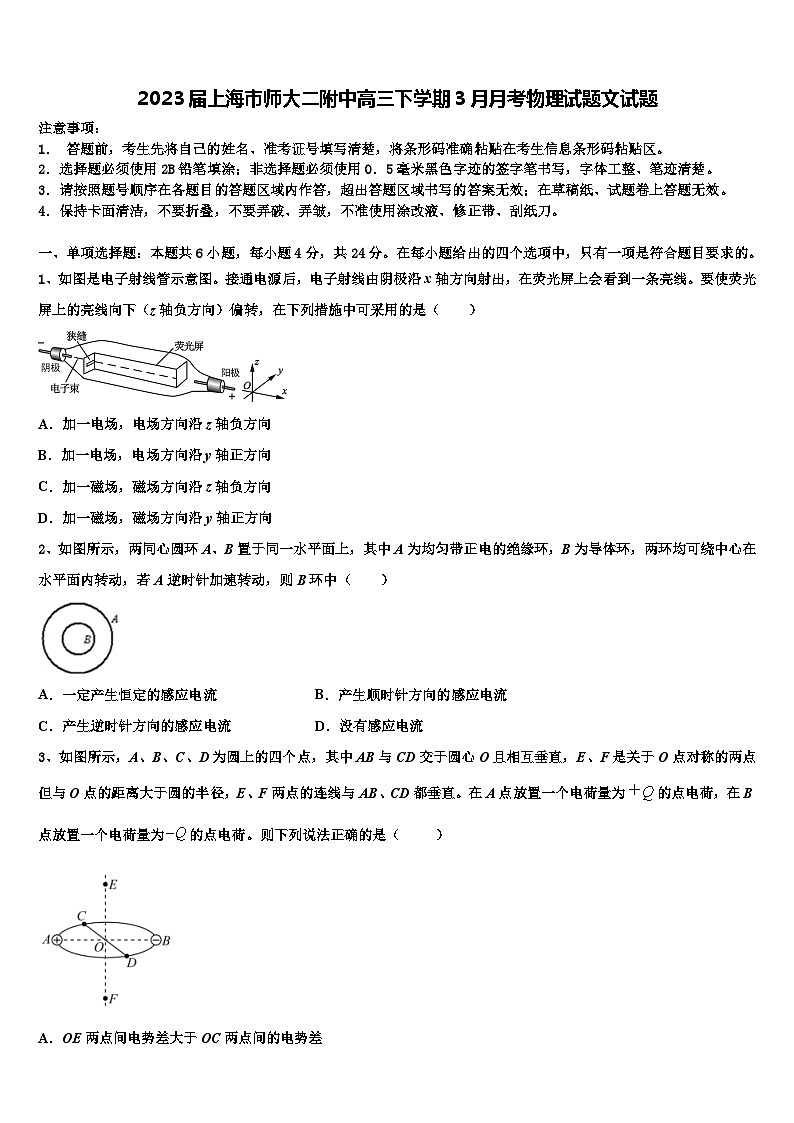 2023届上海市师大二附中高三下学期3月月考物理试题文试题第1页