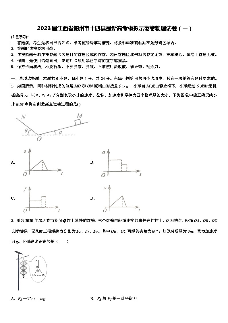 2023届江西省赣州市十四县最新高考模拟示范卷物理试题（一）第1页