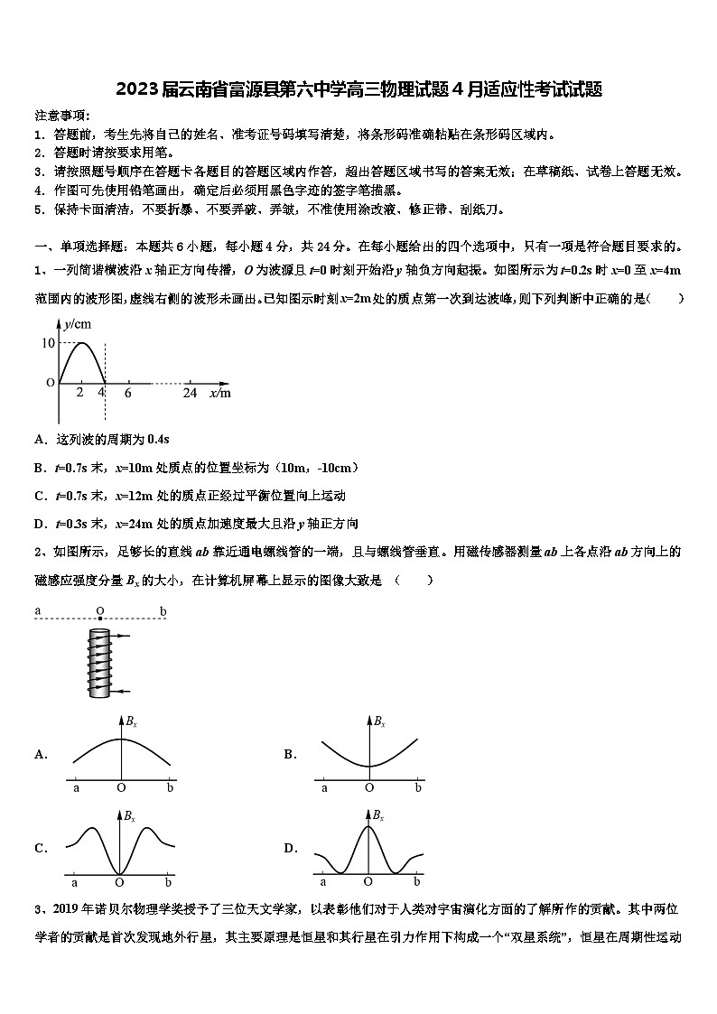2023届云南省富源县第六中学高三物理试题4月适应性考试试题01