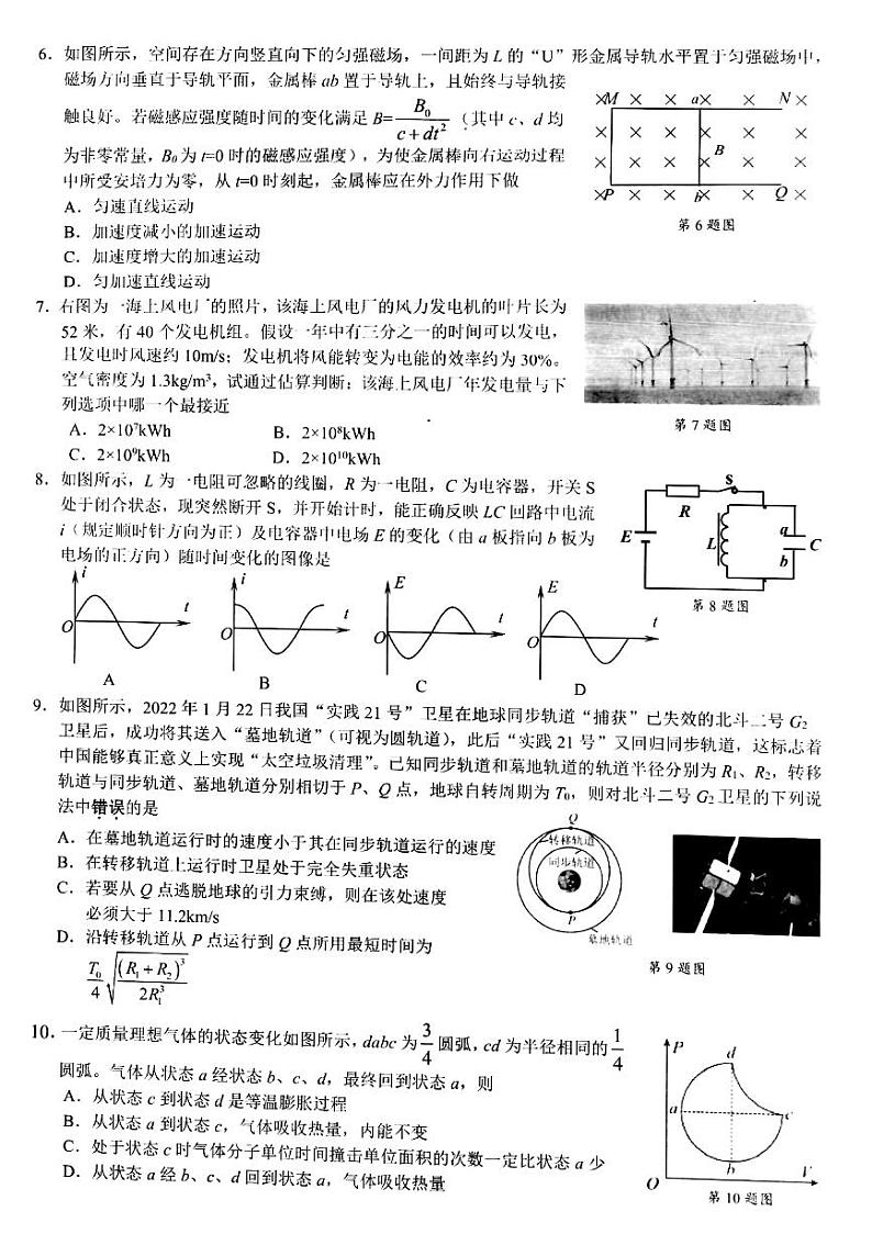 2022-2023学年浙江省91高中联盟高三上学期11月期中考试物理试题PDF版含答案02