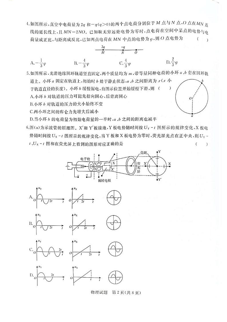 2022-2023学年河南省名校高二上学期联考（月考）物理试题PDF版含答案第2页