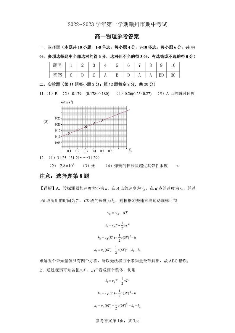 物理期中考试参考答案第1页