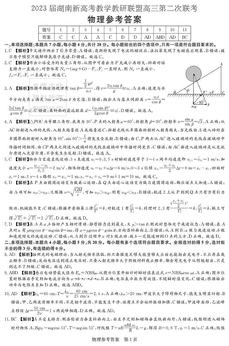 2023湖南新高考教学联盟高三第二次联考物理试卷及参考答案01