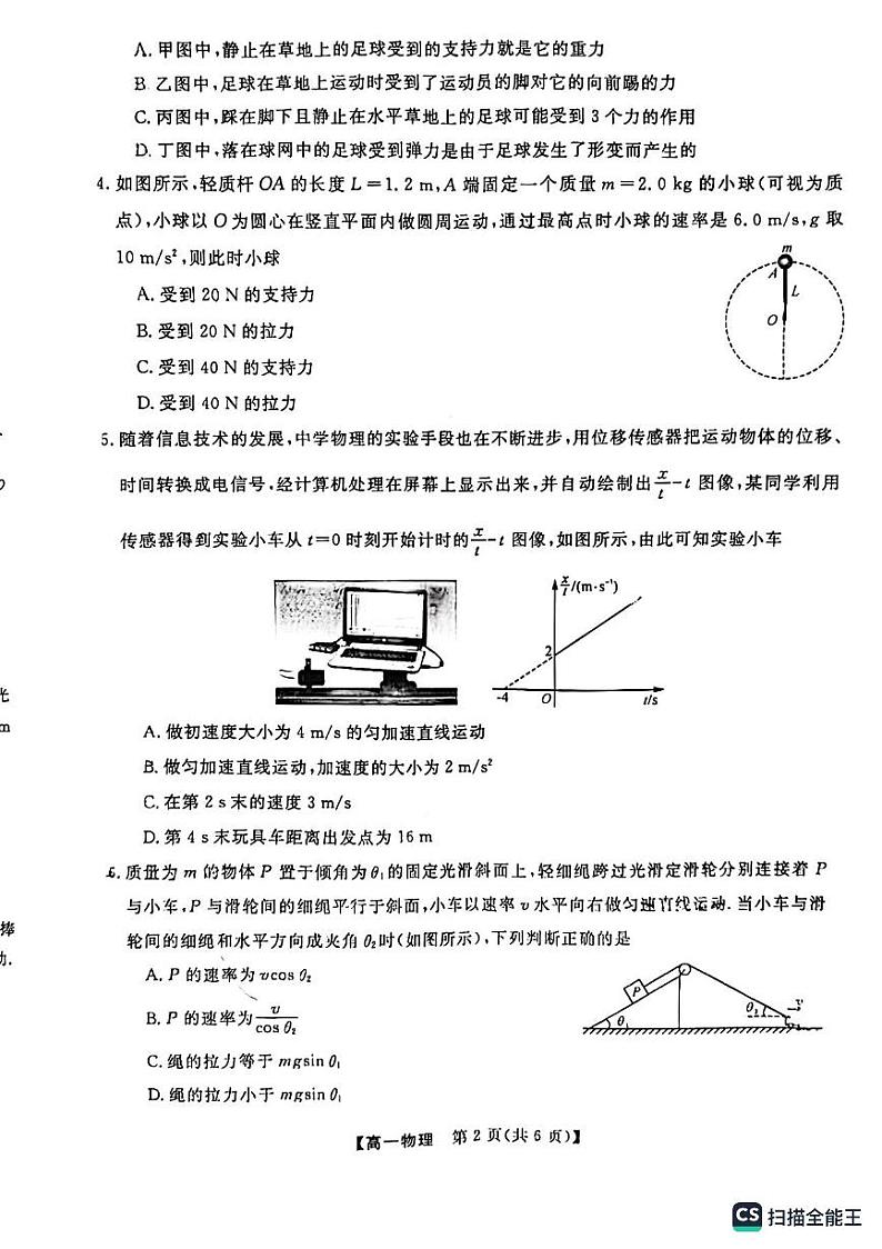 天壹名校联盟2023上学期高一年级三月大联考物理试卷第2页