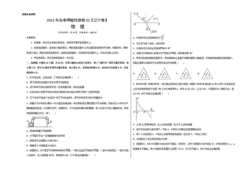 2023年高考押题预测卷02（辽宁卷）-物理（考试版）A3第1页