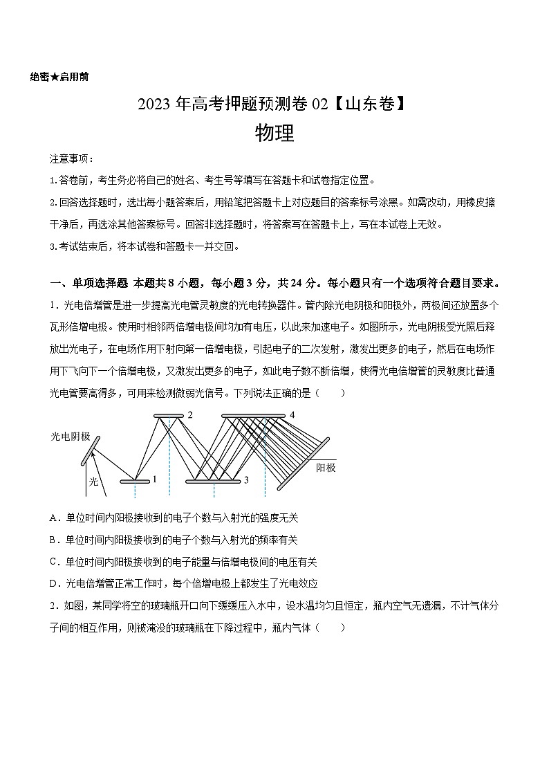 2023年高考押题预测卷02（山东卷）-物理（考试版）A401