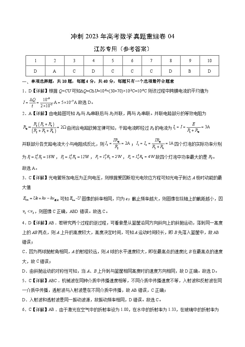 真题重组卷04——2023年高考物理真题汇编重组卷（江苏专用）（参考答案）第1页
