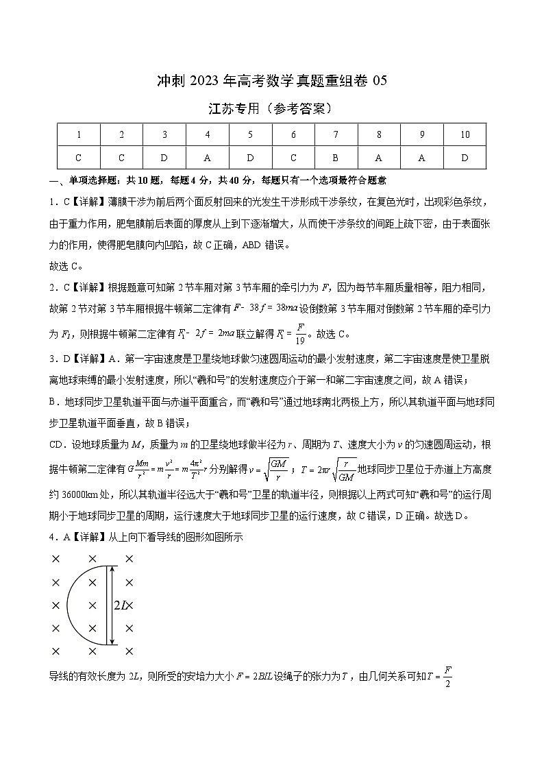 真题重组卷05——2023年高考物理真题汇编重组卷（江苏专用）01