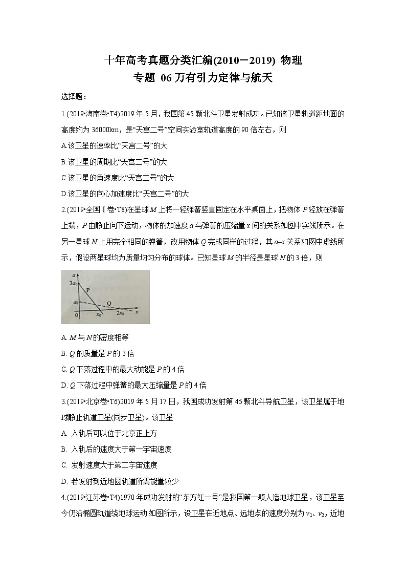 2010-2019年高考物理真题分专题训练 专题06 万有引力定律与航天 （原卷版）第1页