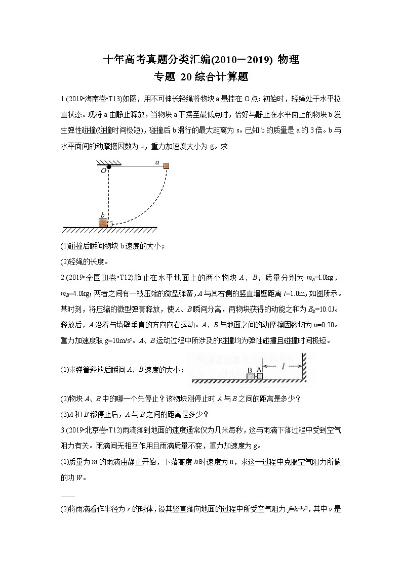 2010-2019年高考物理真题分专题训练 专题20 综合计算题 （原卷版）第1页
