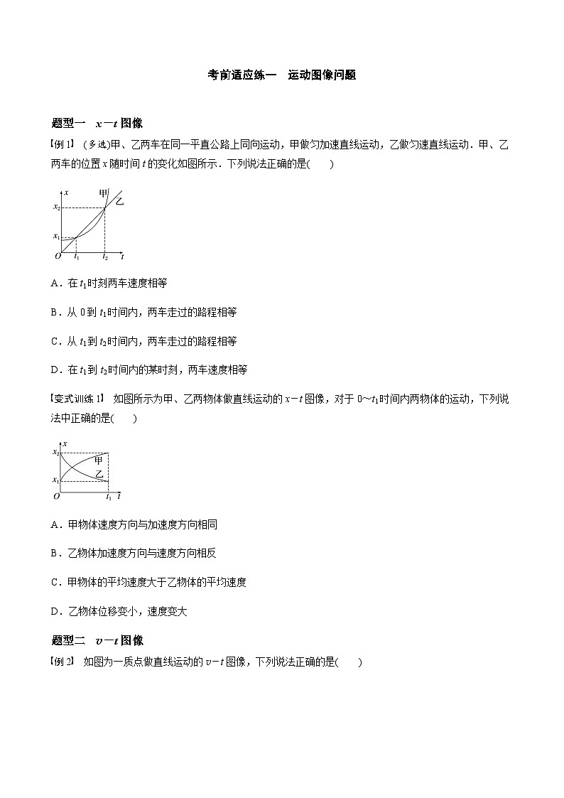 考前适应练一　运动图像问题-备战2023年高考三轮复习专题-复习与训练01