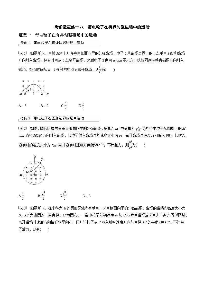考前适应练十八　带电粒子在有界匀强磁场中的运动-备战2023年高考三轮复习专题-复习与训练-原卷版第1页