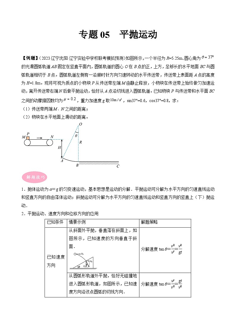 专题05　平抛运动-冲刺高考物理大题突破+限时集训01