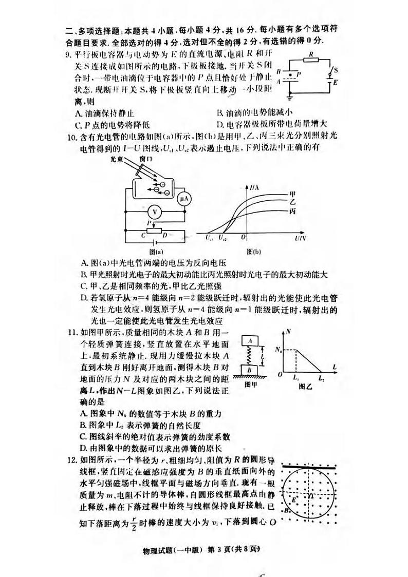 湖南省长沙市第一中学2021届高三月考试卷（六）物理第3页