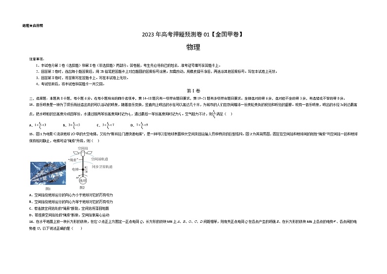 2023年高考物理押题卷01（全国甲卷）（考试版）A3第1页
