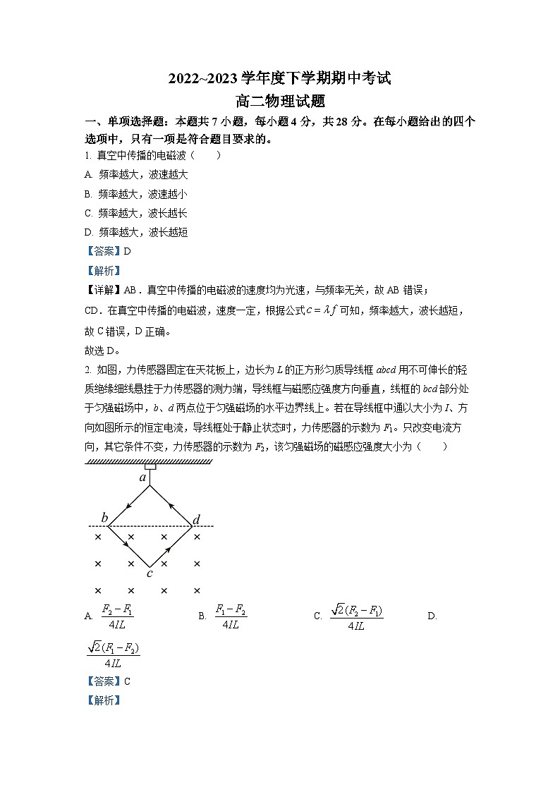 2022-2023学年黑龙江省齐齐哈尔市第八中学高二下学期期中 物理 解析版第1页