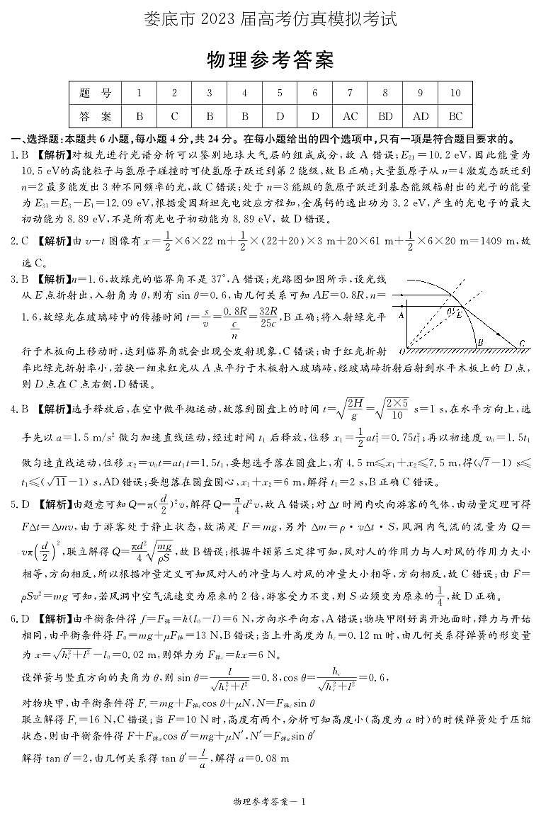 物理答案和解析第1页
