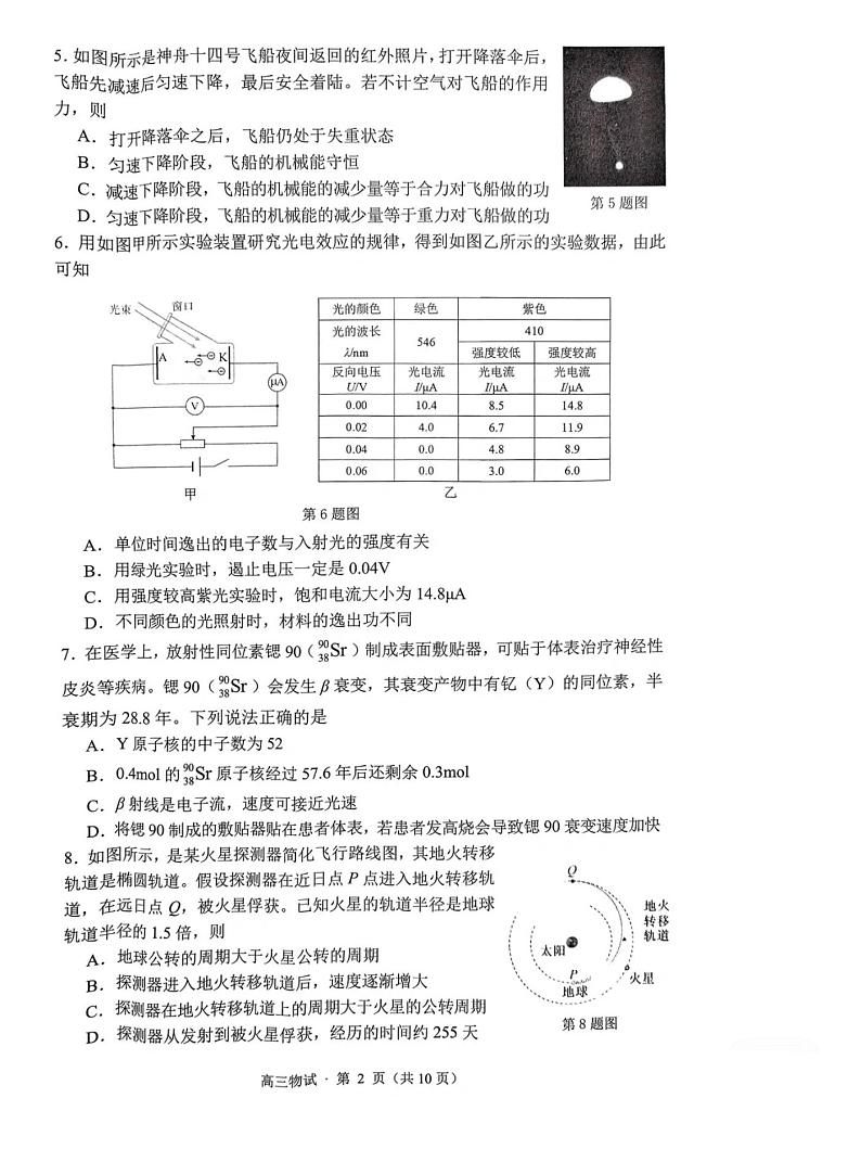 2023届浙江省杭州市高三下学期4月教学质量检测(二模) 物理（PDF版）02