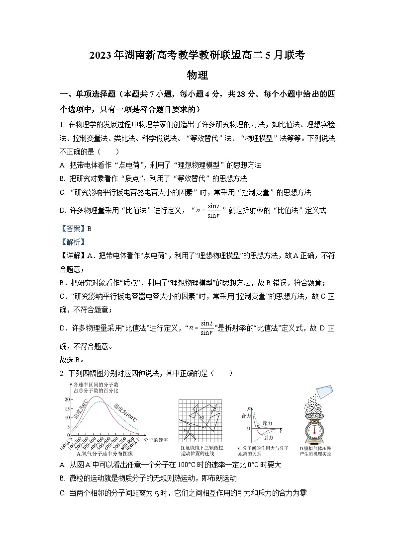 2022-2023学年湖南省新高考教学教研联盟高二下学期5月联考物理试题（解析版）第1页