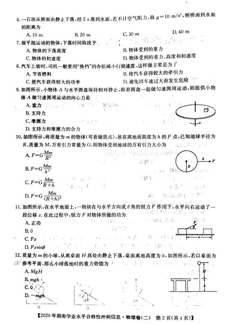 2020-2021学年湖南省高二普通高中学业水平合格性测试冲刺信息卷二物理试题（PDF版）02