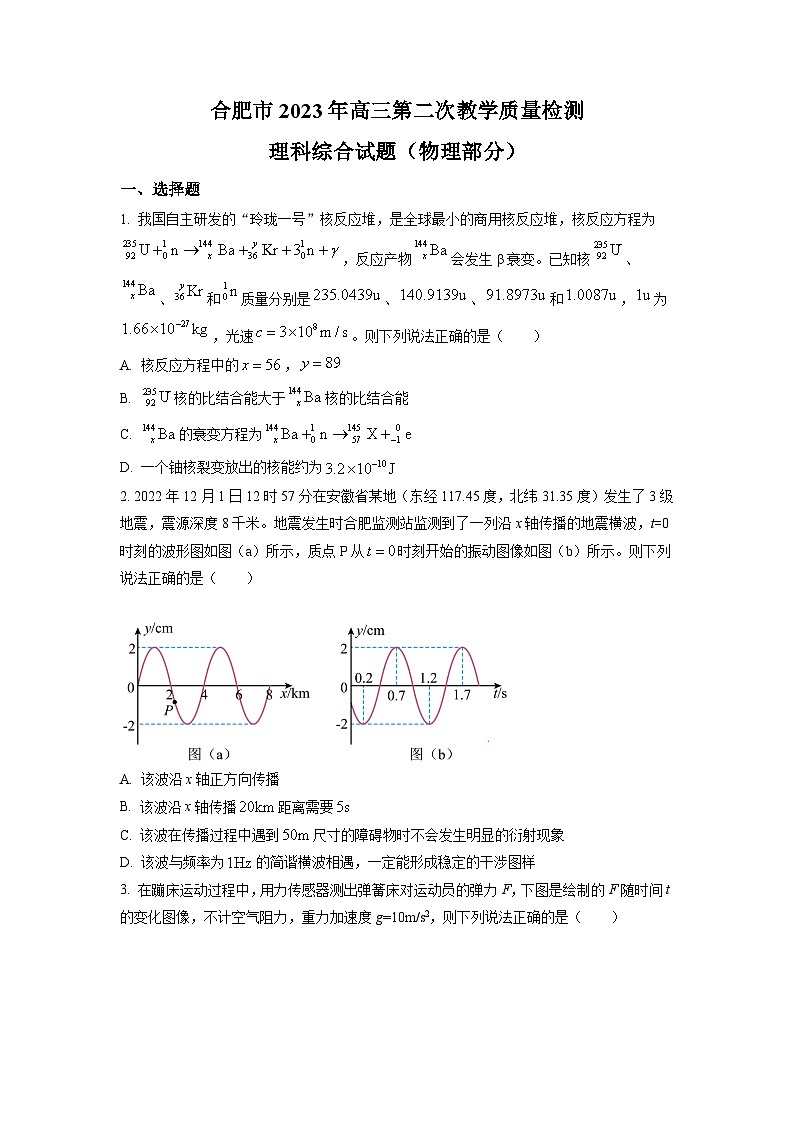 2022-2023学年安徽省合肥市高三下学期二模物理试题（解析版）第1页