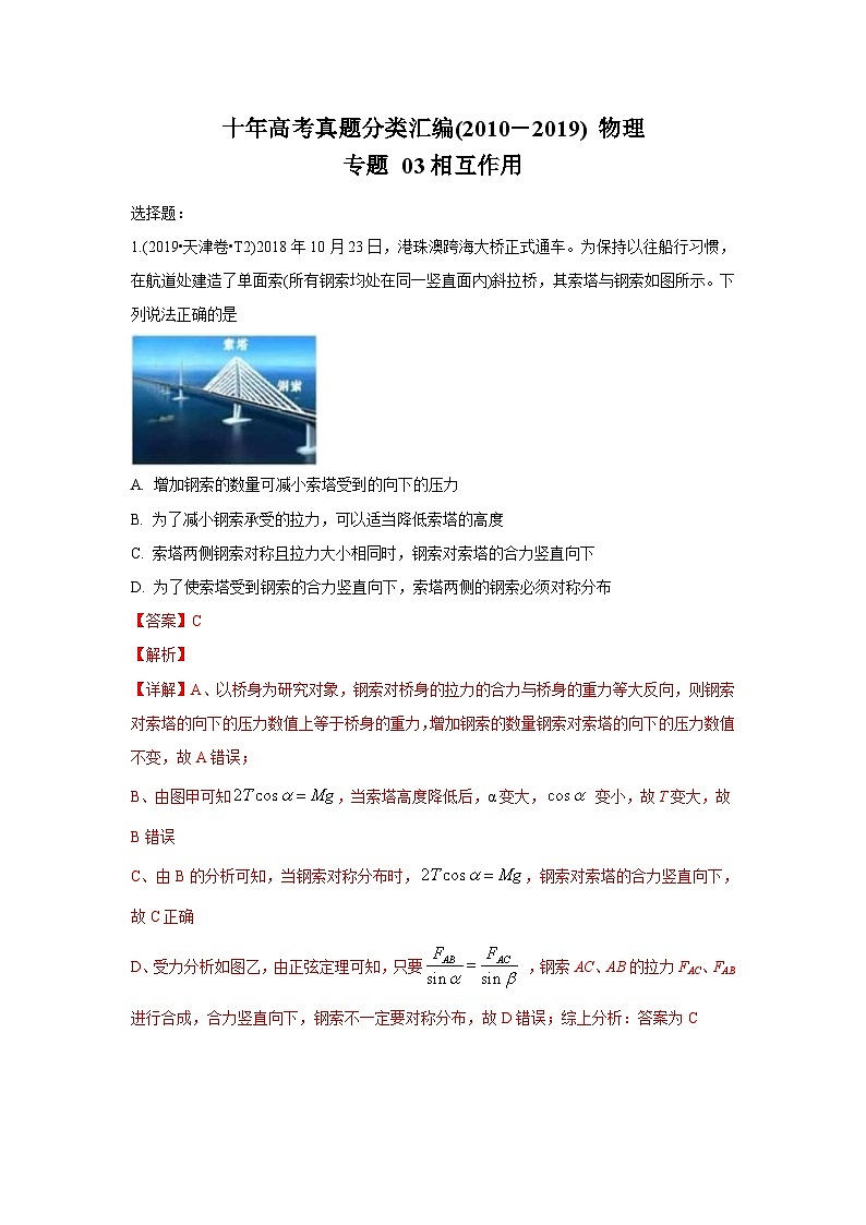 2010-2019年高考物理真题分专题训练 专题03 相互作用（含解析）第1页