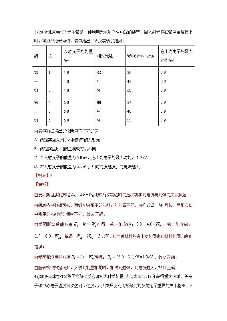 2010-2019年高考物理真题分专题训练 专题14 原子结构、原子核和波粒二象性（含解析）02