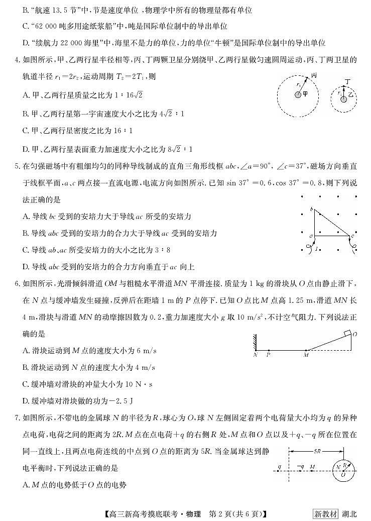 23届联盟高三摸底联考（新高考）湖北-物理第2页