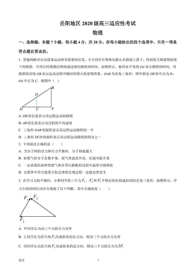 2023届湖南省岳阳市高三上学期适应性考试物理试题（PDF版）01